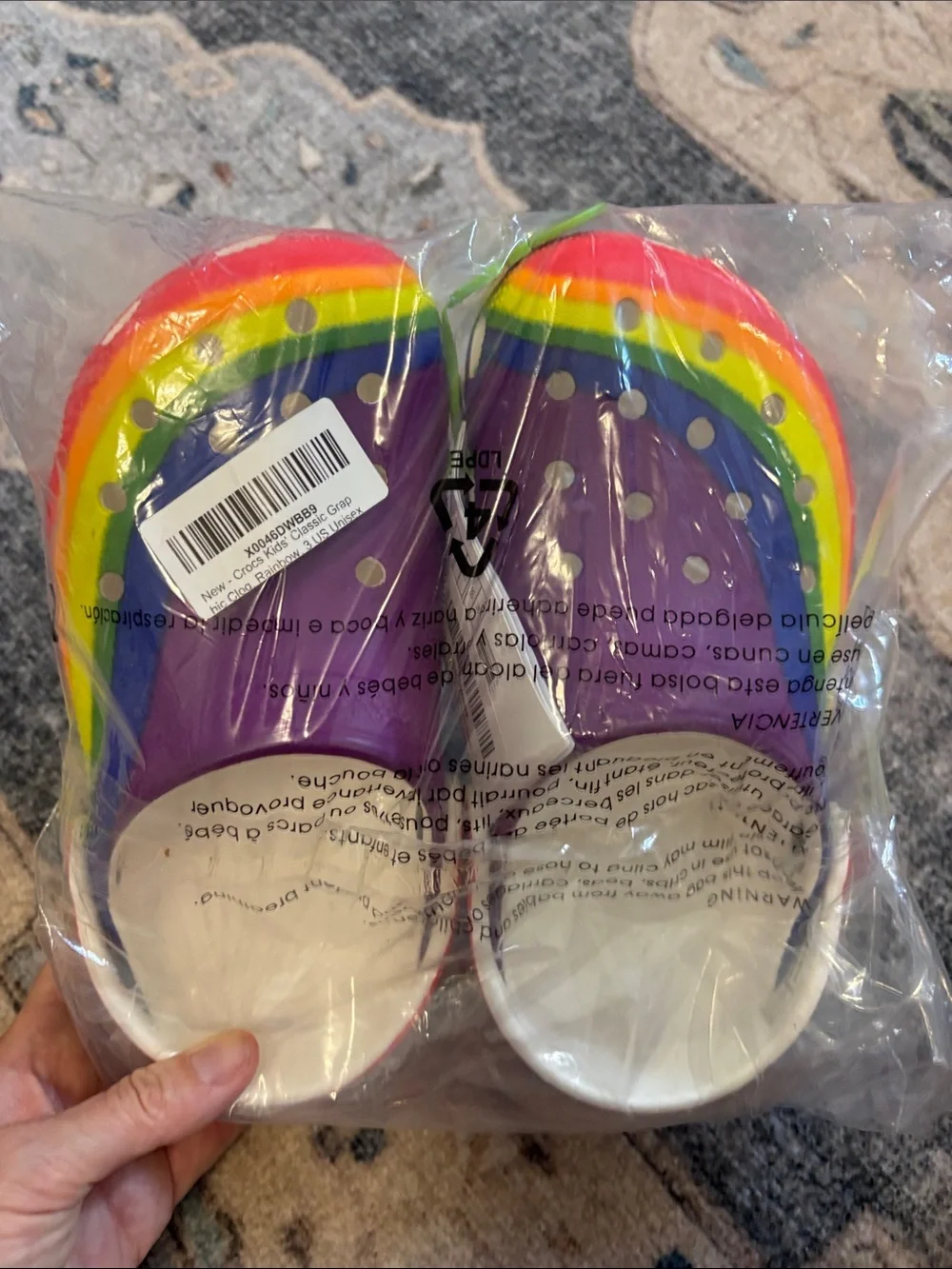 New! Kids Rainbow Slip-On crocs Shoes - size 3